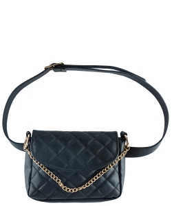Quilted Belt Bag with Chain BA320087 BLACK